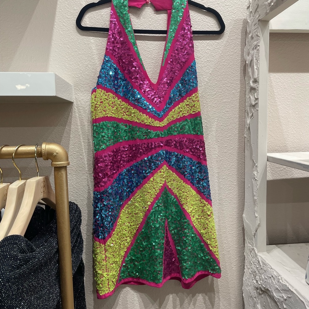Colorful Sequin Halter Dress